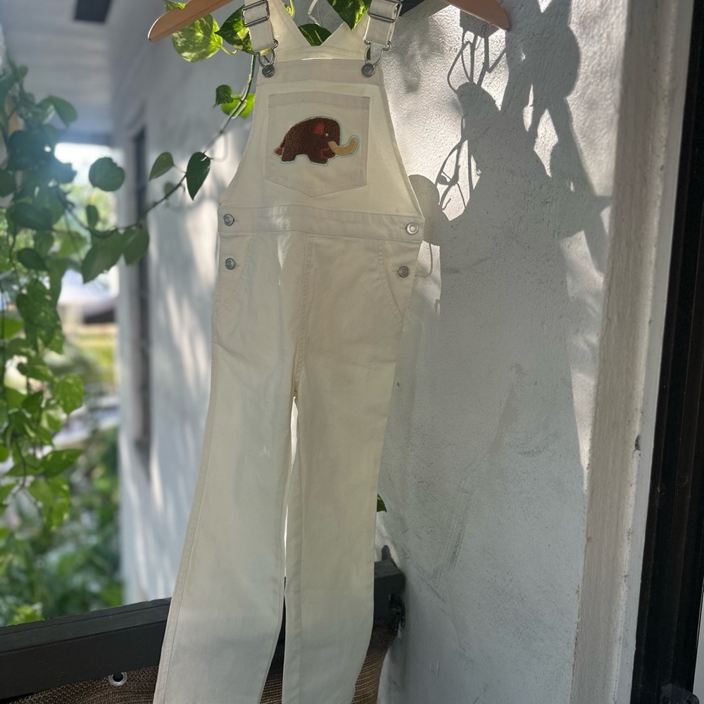 Christian Robinson Toddler Size 4T Woolly Mammoth Embroidered Overalls Cream
